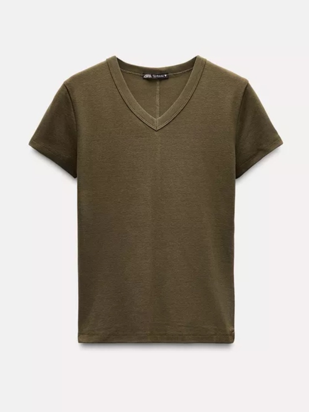 NWT- Zara Brown V Neck Cotton Tee